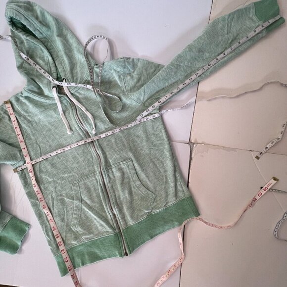 PULL & BEAR Heather Green White Zip Up Hoodie Sweat Jacket Sz L - Picture 13 of 13